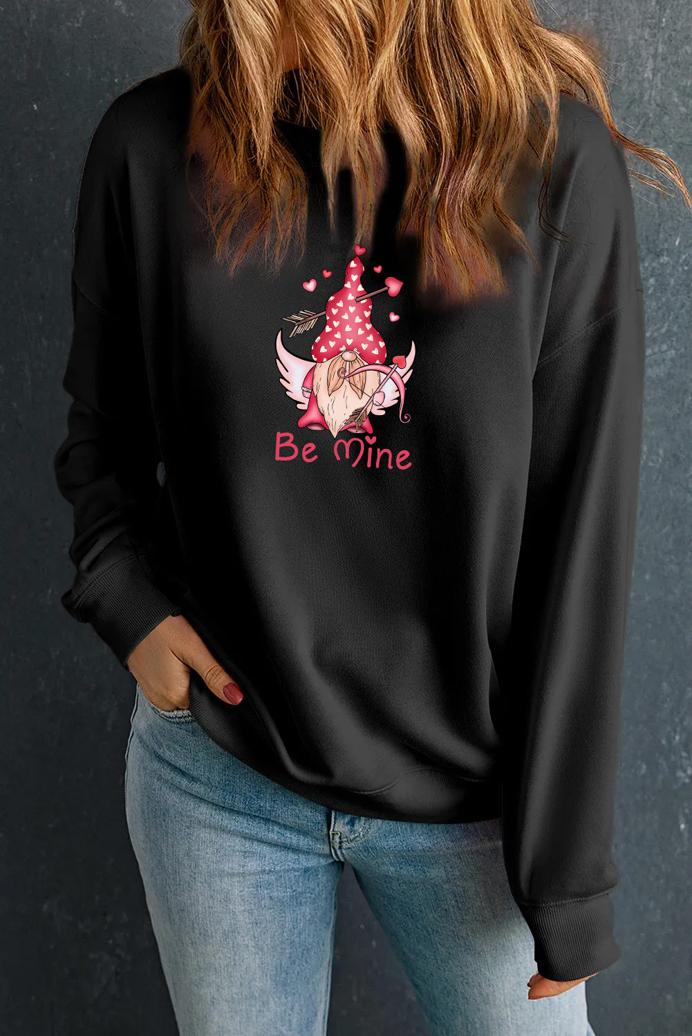 Valentine’s Day “Be Mine” Cupid Graphic Oversized Sweatshirt
