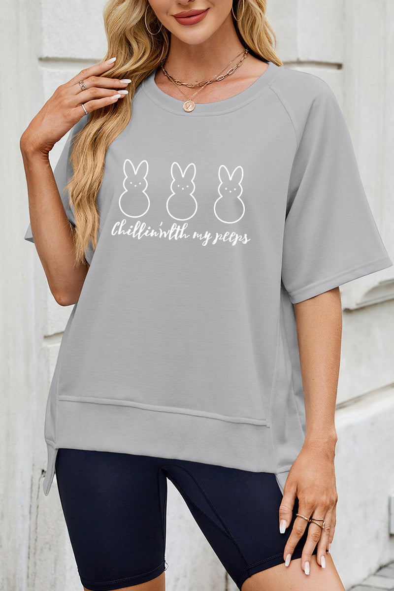 Easter Cute Bunny Graphic Tee Women Casual Spring Shirt