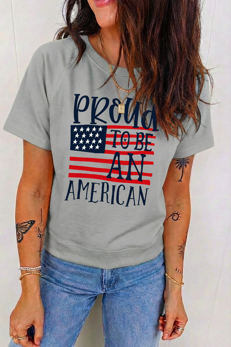 Independence Day Proud American Flag Graphic Tee Top