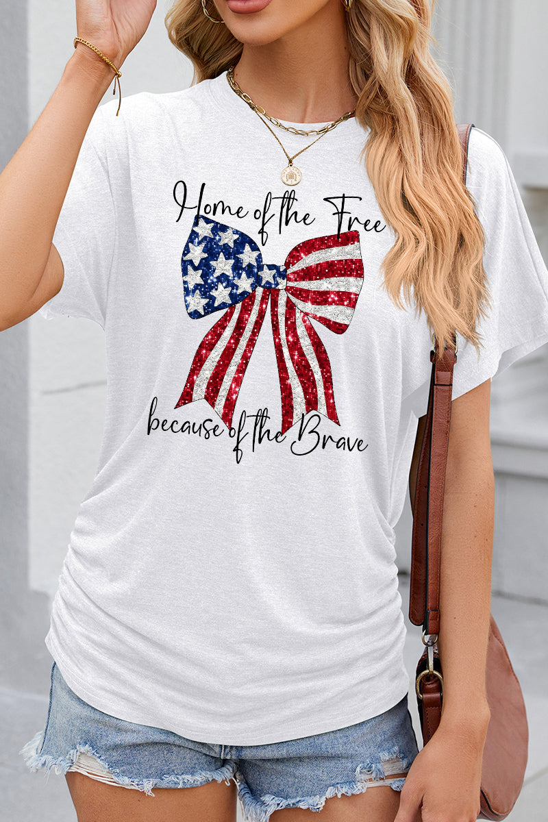 American Flag Bow Graphic Casual Patriotic T Shirt