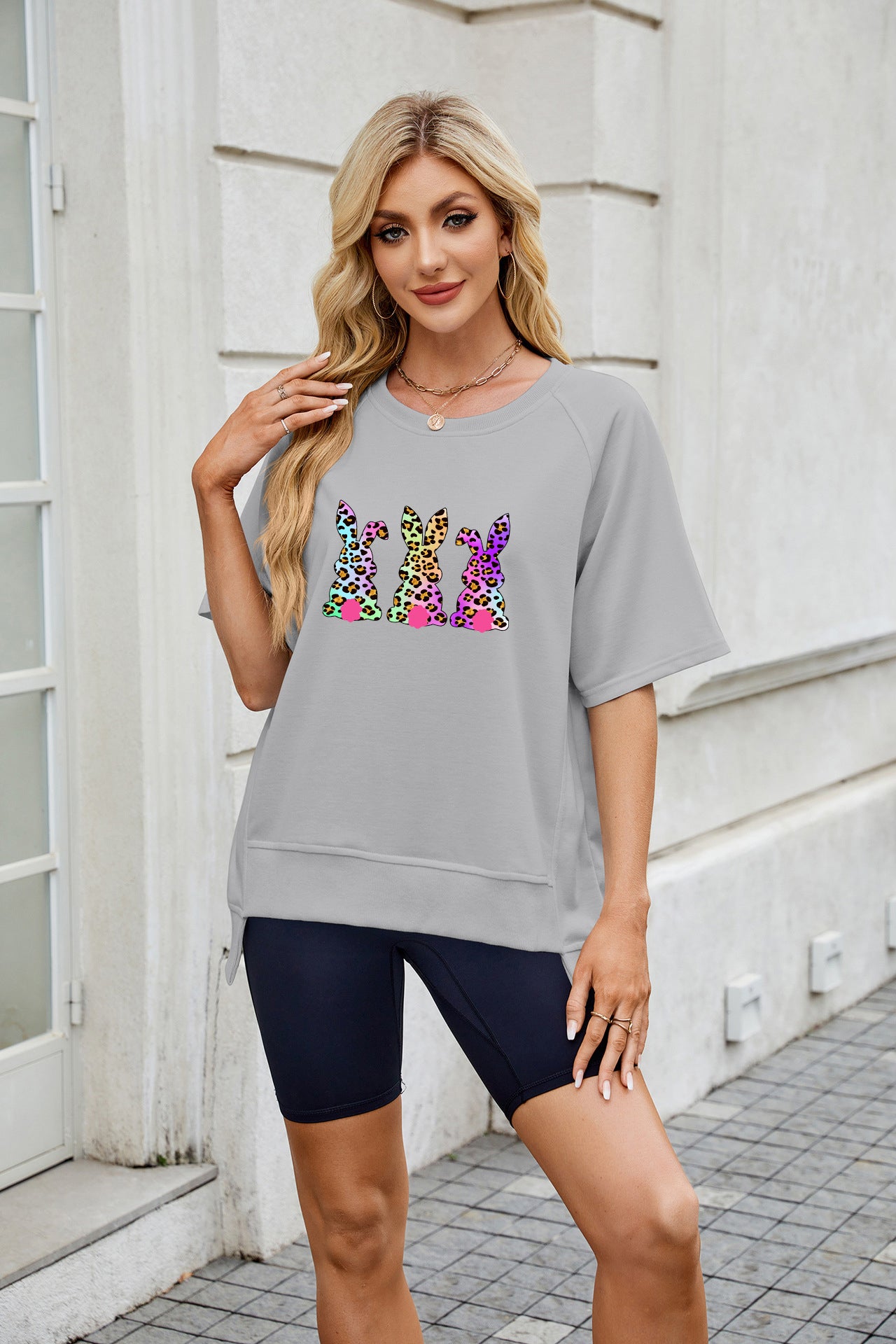 Easter Bunny Bow Graphic Relaxed Fit Spring Tee