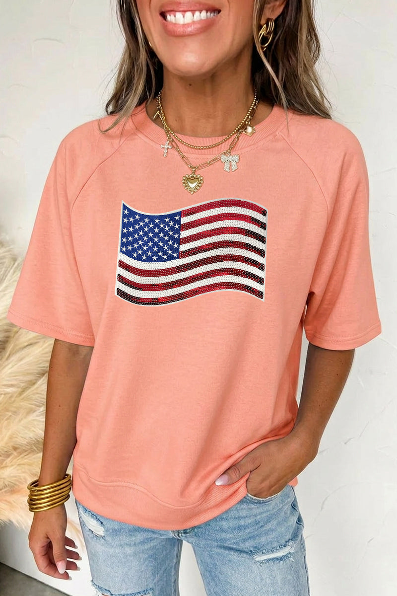Independence Day USA Flag Graphic Tee Casual Top