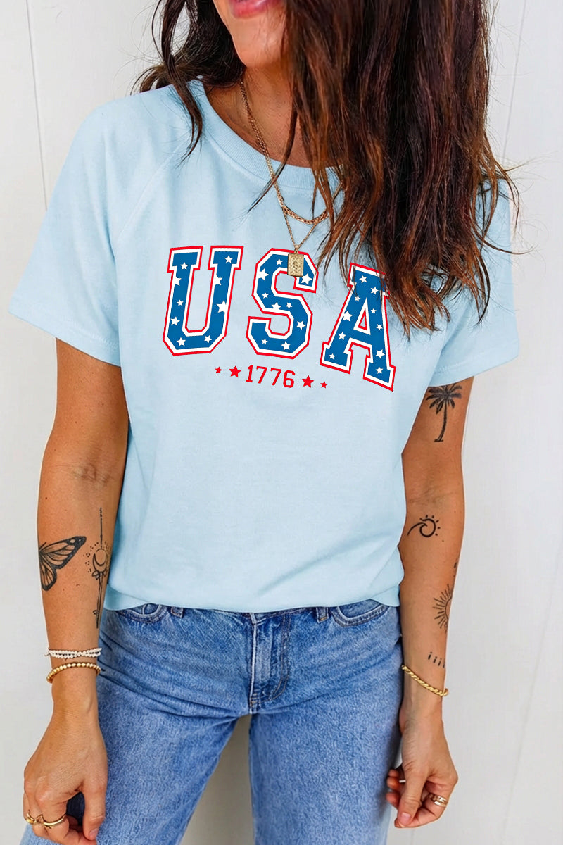 Independence Day USA Graphic Tee Casual Patriotic Top