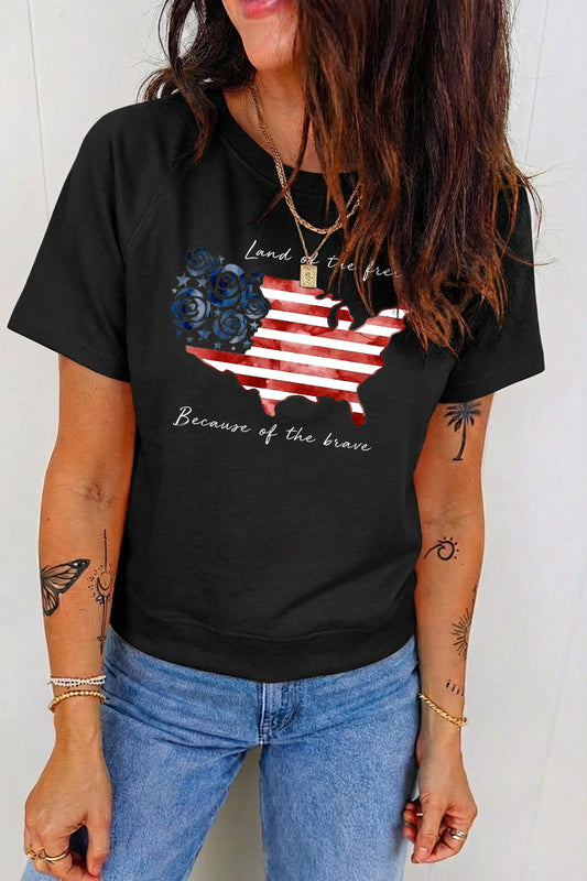 Independence Day American Flag Graphic Tee Casual Top