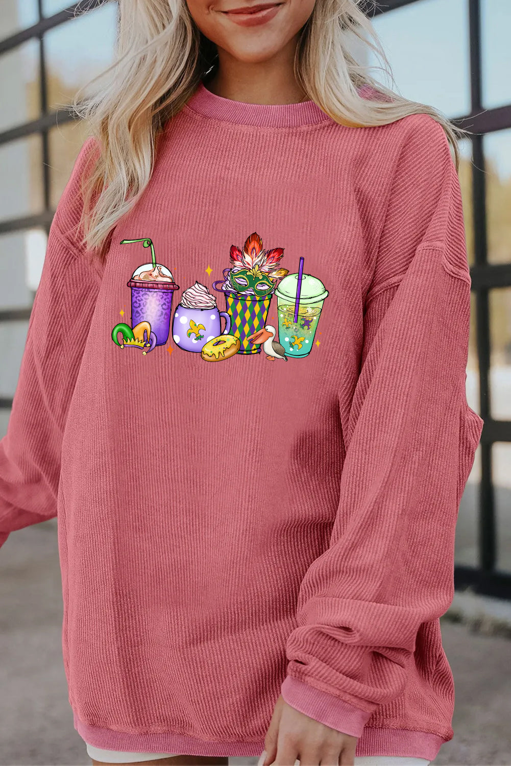 Mardi Gras Cocktail Drinks Graphic Corded Sweatshirt