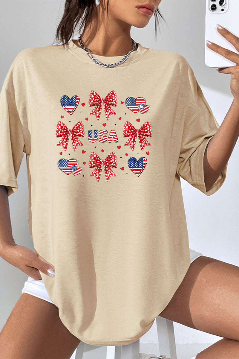 Bow Heart USA Graphic Tee Oversized Casual