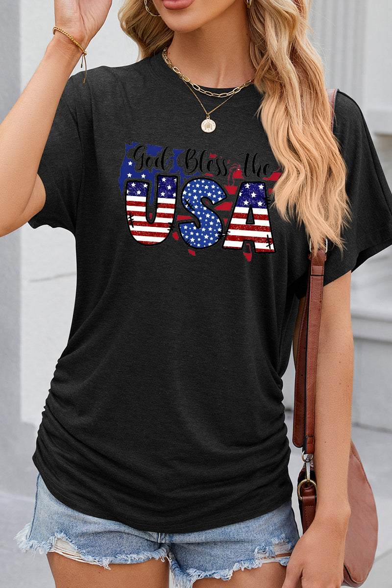God Bless USA Letter Graphic 4th of July Patriotic Tee