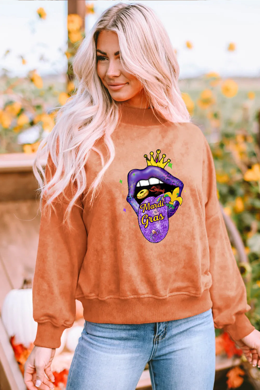 Mardi Gras Lips Graphic Corded Sweatshirt