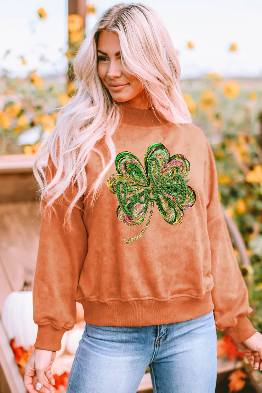 Saint Patrick's Day Glitter Shamrock Graphic Sweatshirt（Not Embroidery）
