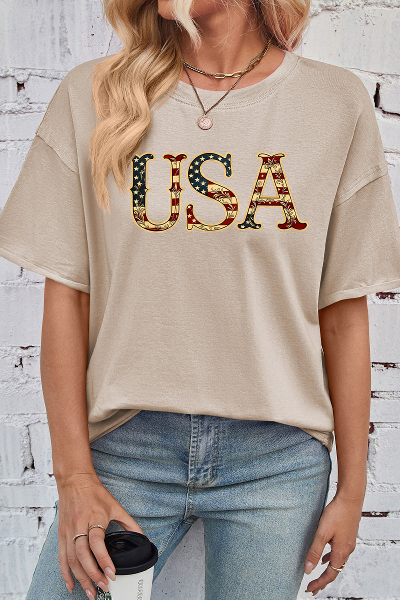 USA Patriotic Print Rayon Tee Oversized Holiday Top
