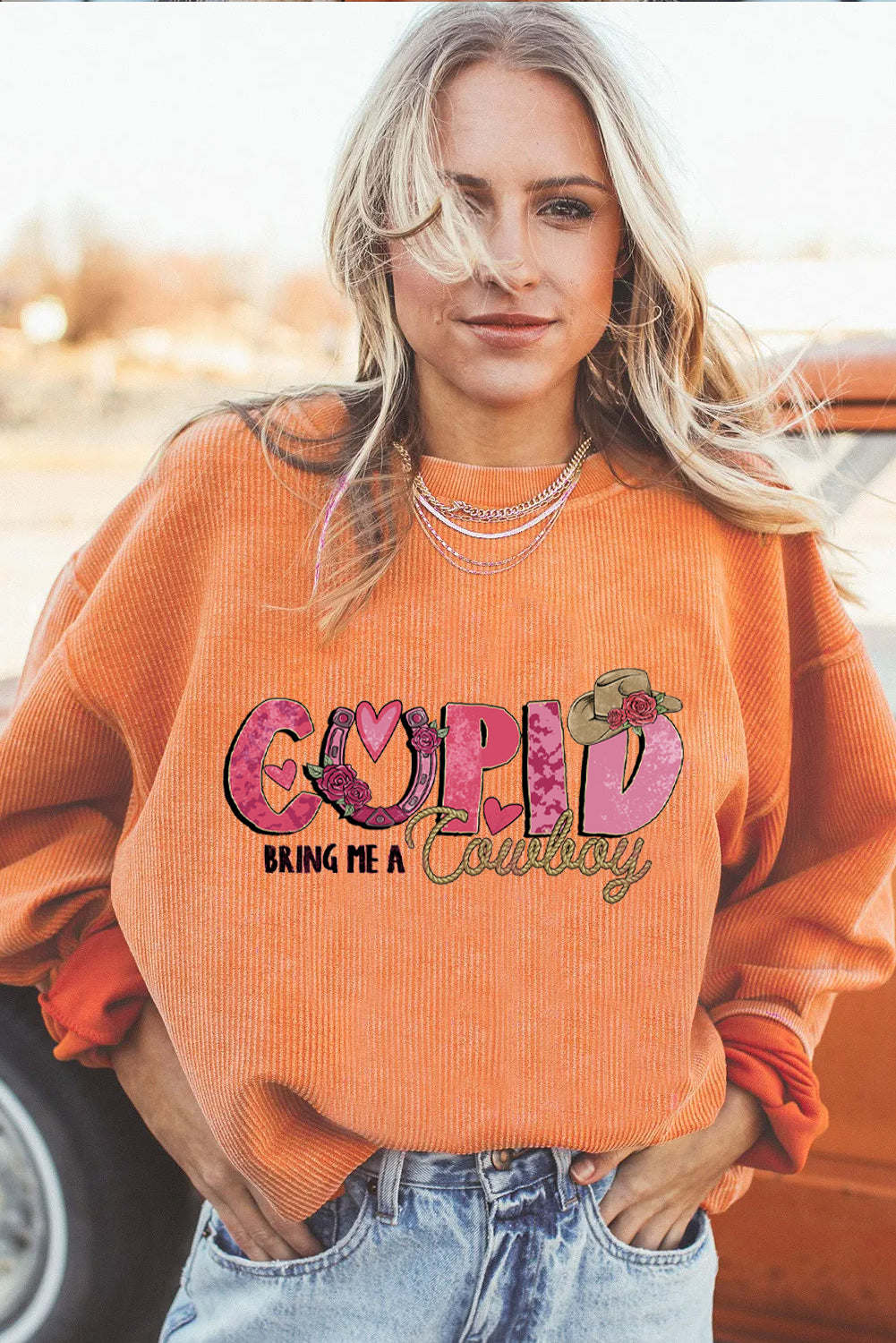 Valentines Day Cupid Cowboy Graphic Casual Sweatshirt