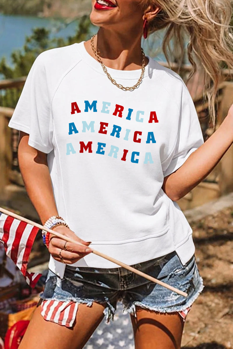 Independence Day America Letter Graphic Tee Casual Top