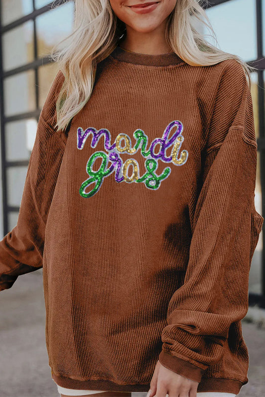 Mardi Gras Sparkly Letter Graphic Sweatshirt