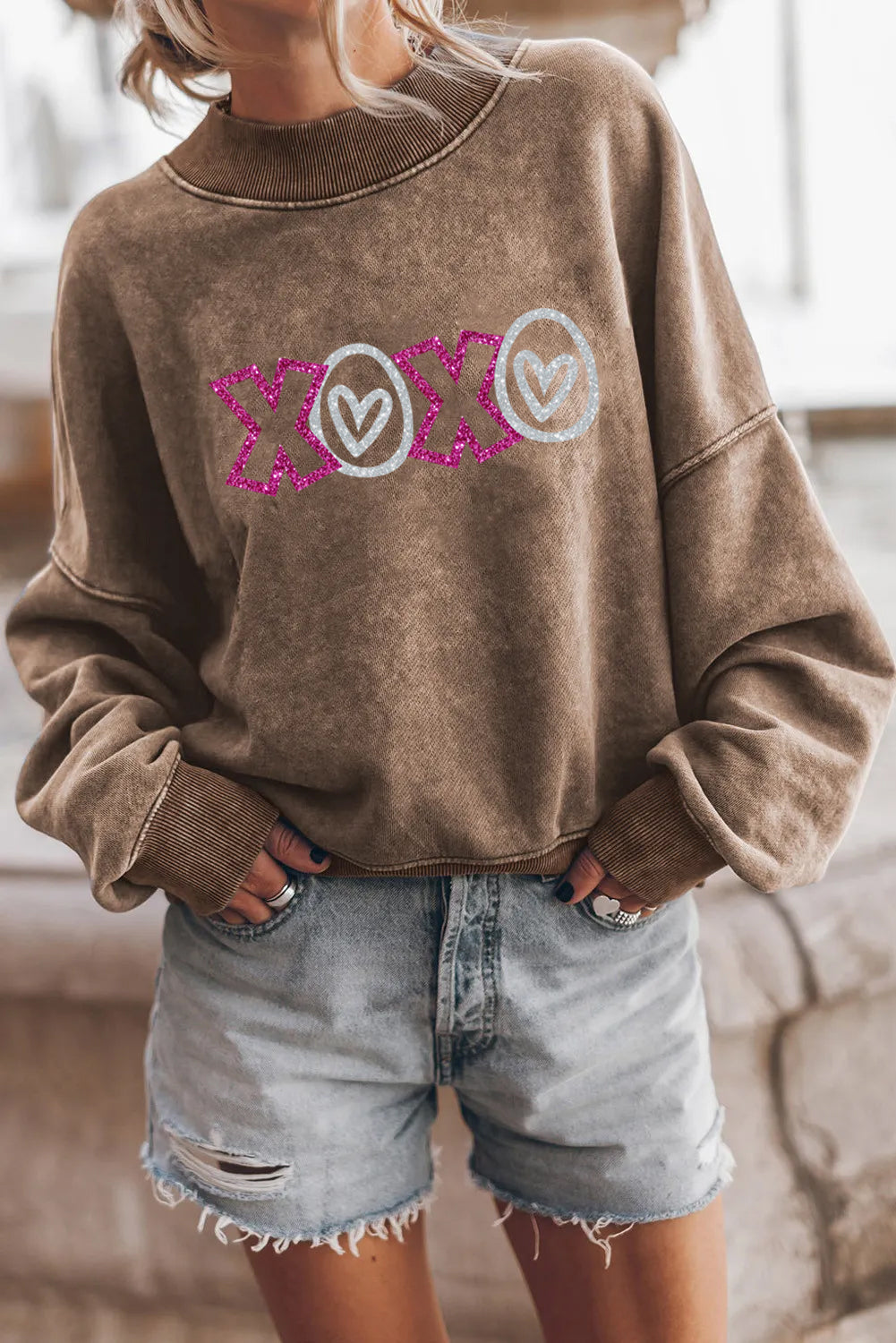 Valentine’s Day Pink XOXO Heart Print Sweatshirt