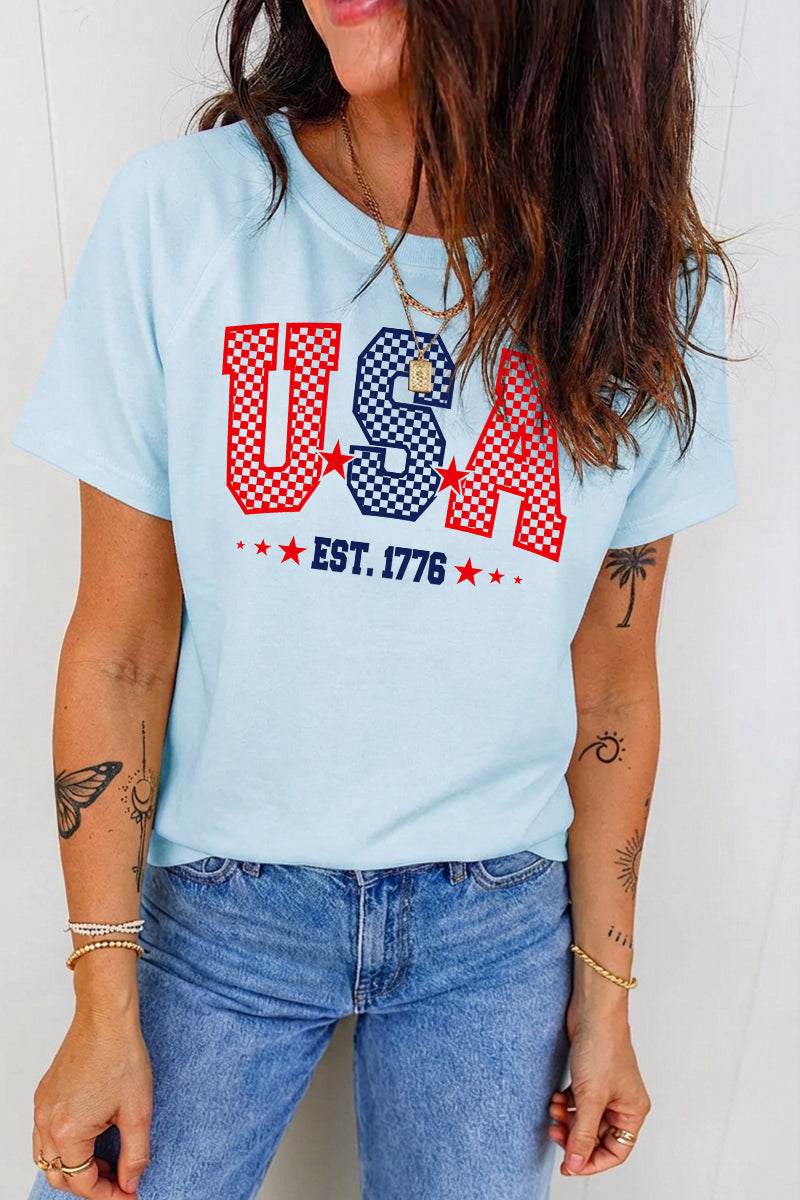 Independence Day USA Letter Graphic Tee Casual Top