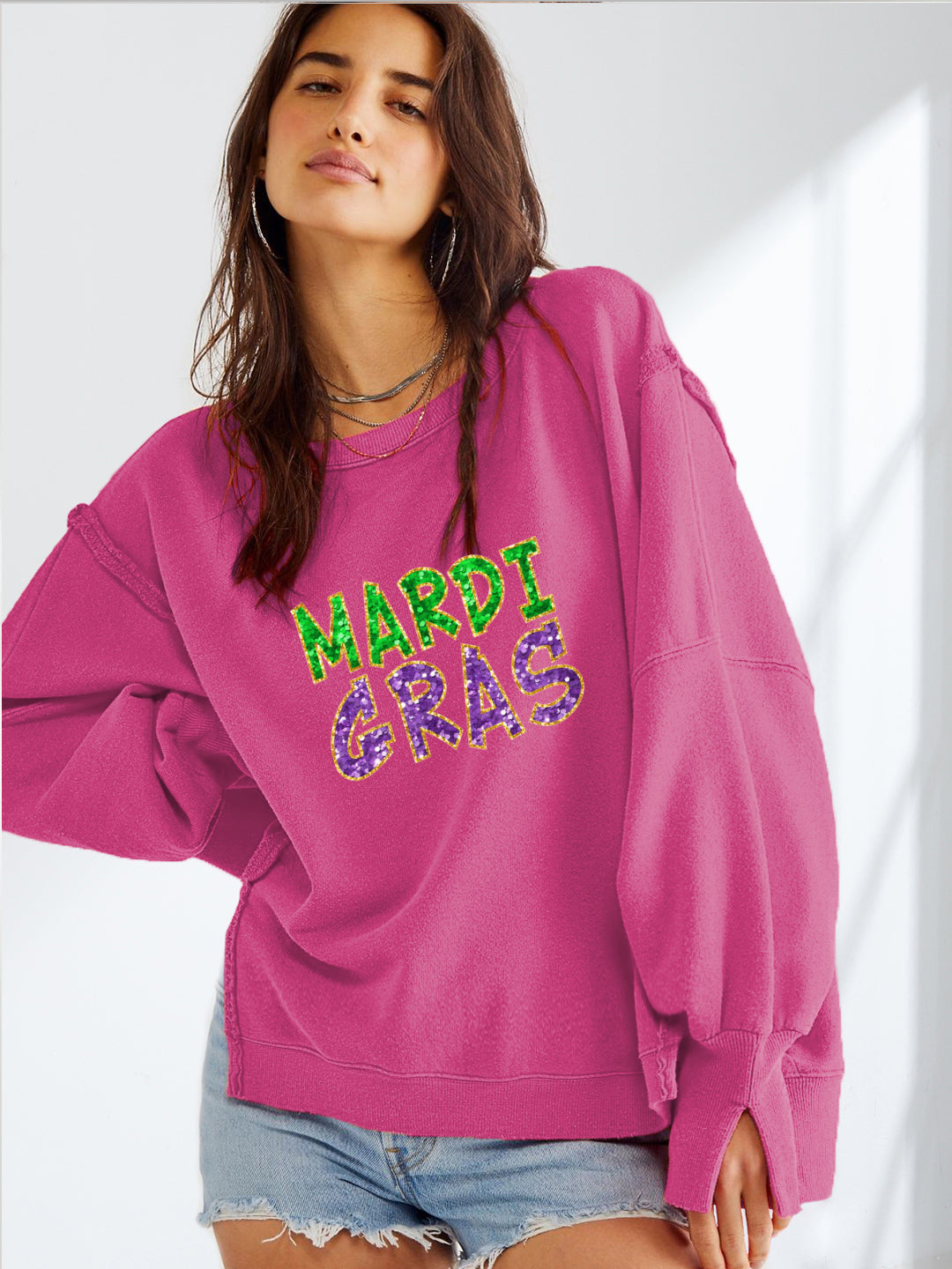 Mardi Gras Sparkle Letter Graphic Pullover