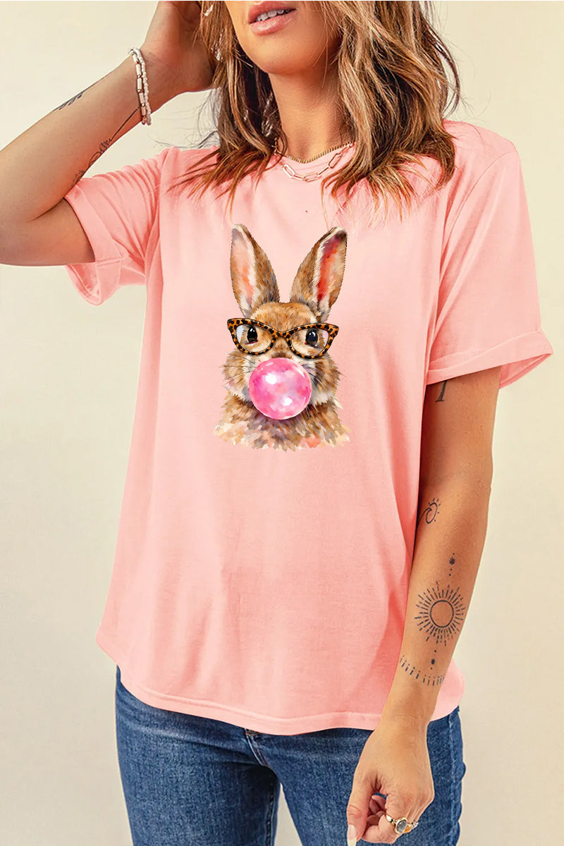 Cute Easter Bunny Graphic Tee Women Spring Casual Shirt
