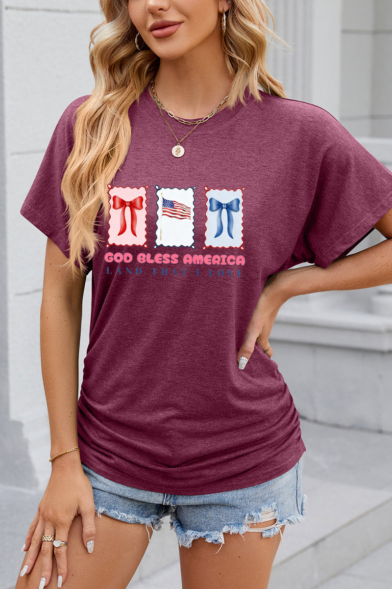 God Bless America Patriotic Bow 4th of July Graphic Tee