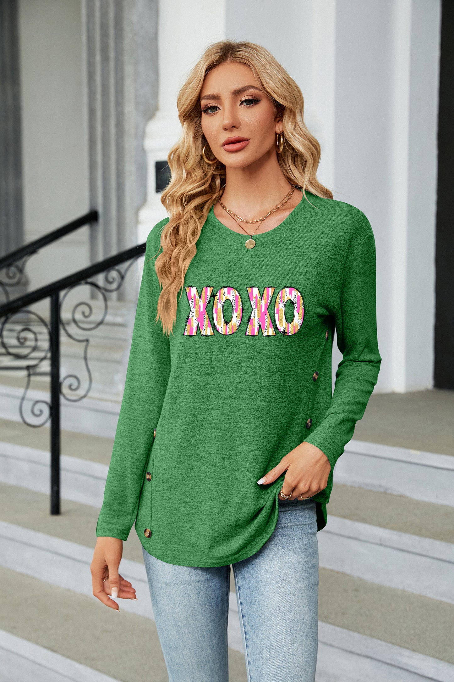 Valentine's Day Bold XOXO Print Long Sleeve Top