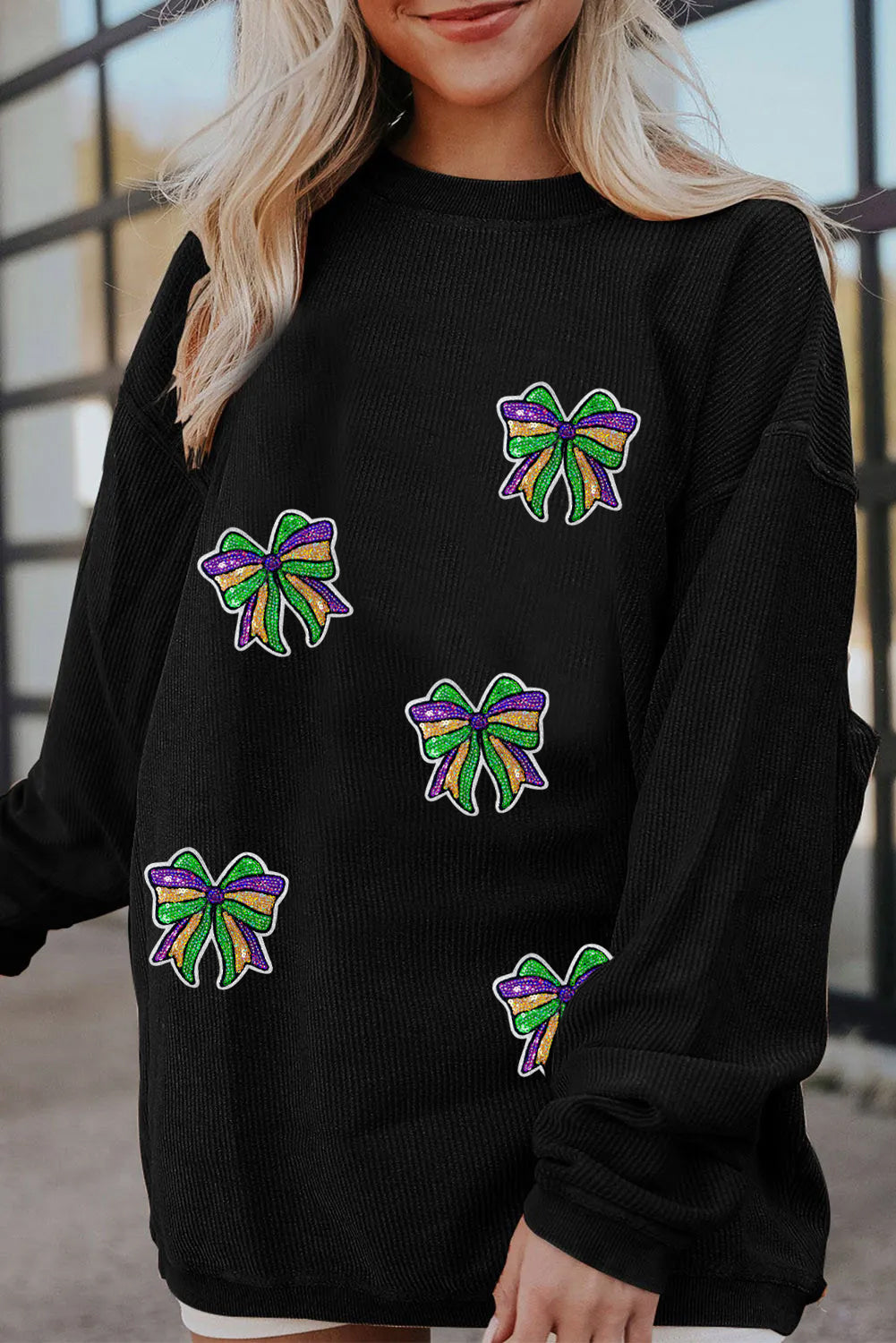 Mardi Gras Bow Pattern Oversized Sweatshirt