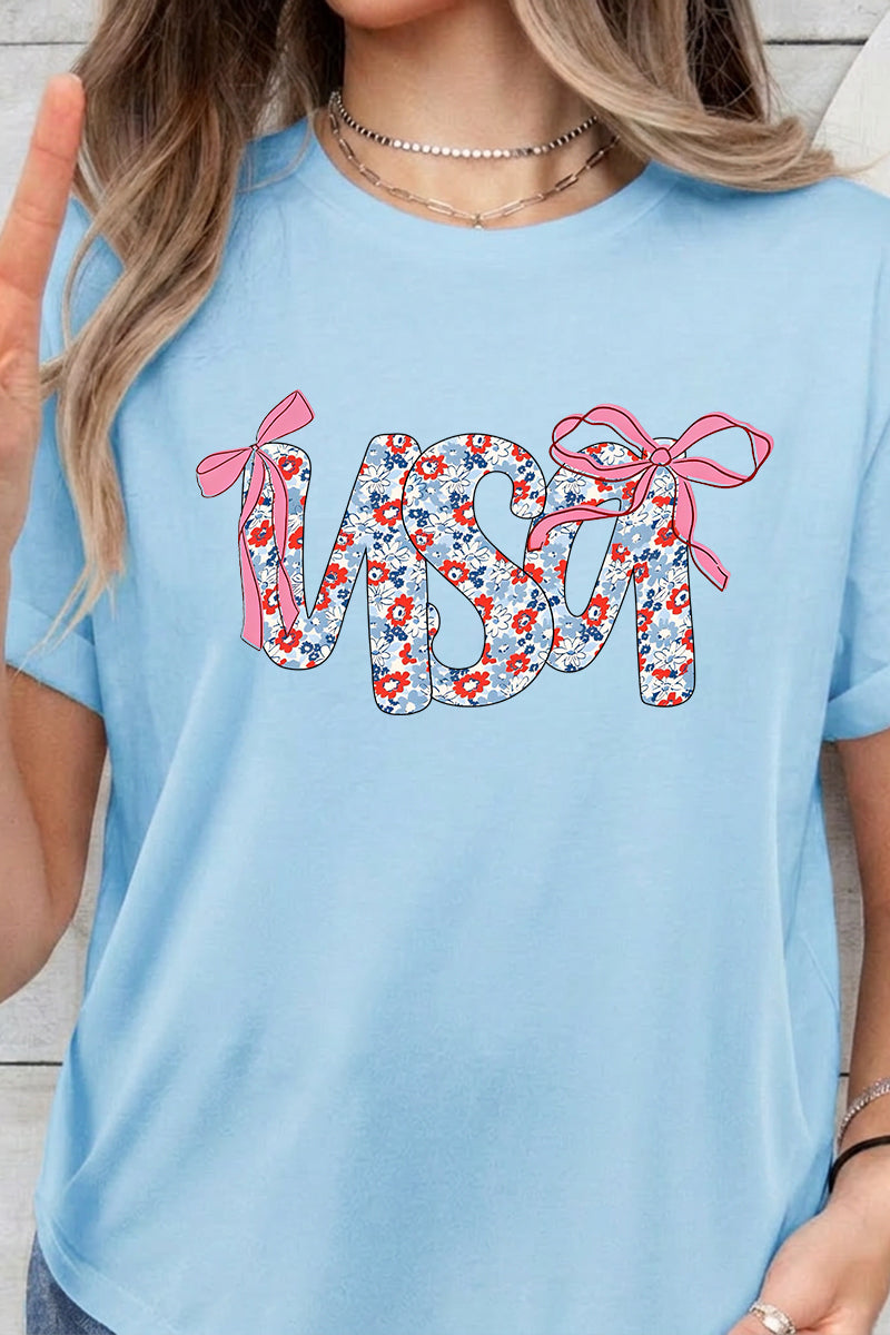 4th of July USA Floral Letter Graphic Tee
