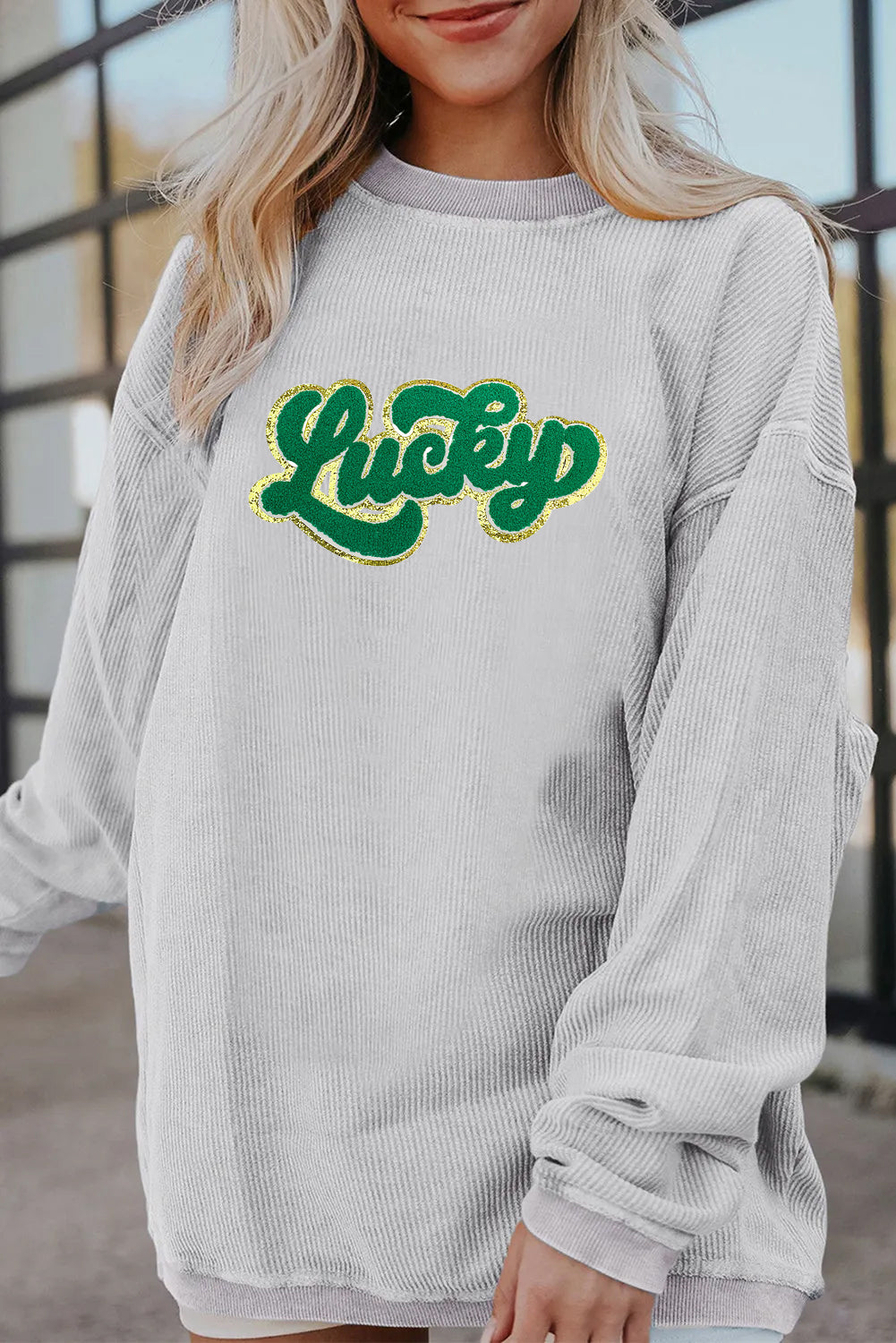 Saint Patrick's Day Lucky Graphic Oversized Waffle Pullover