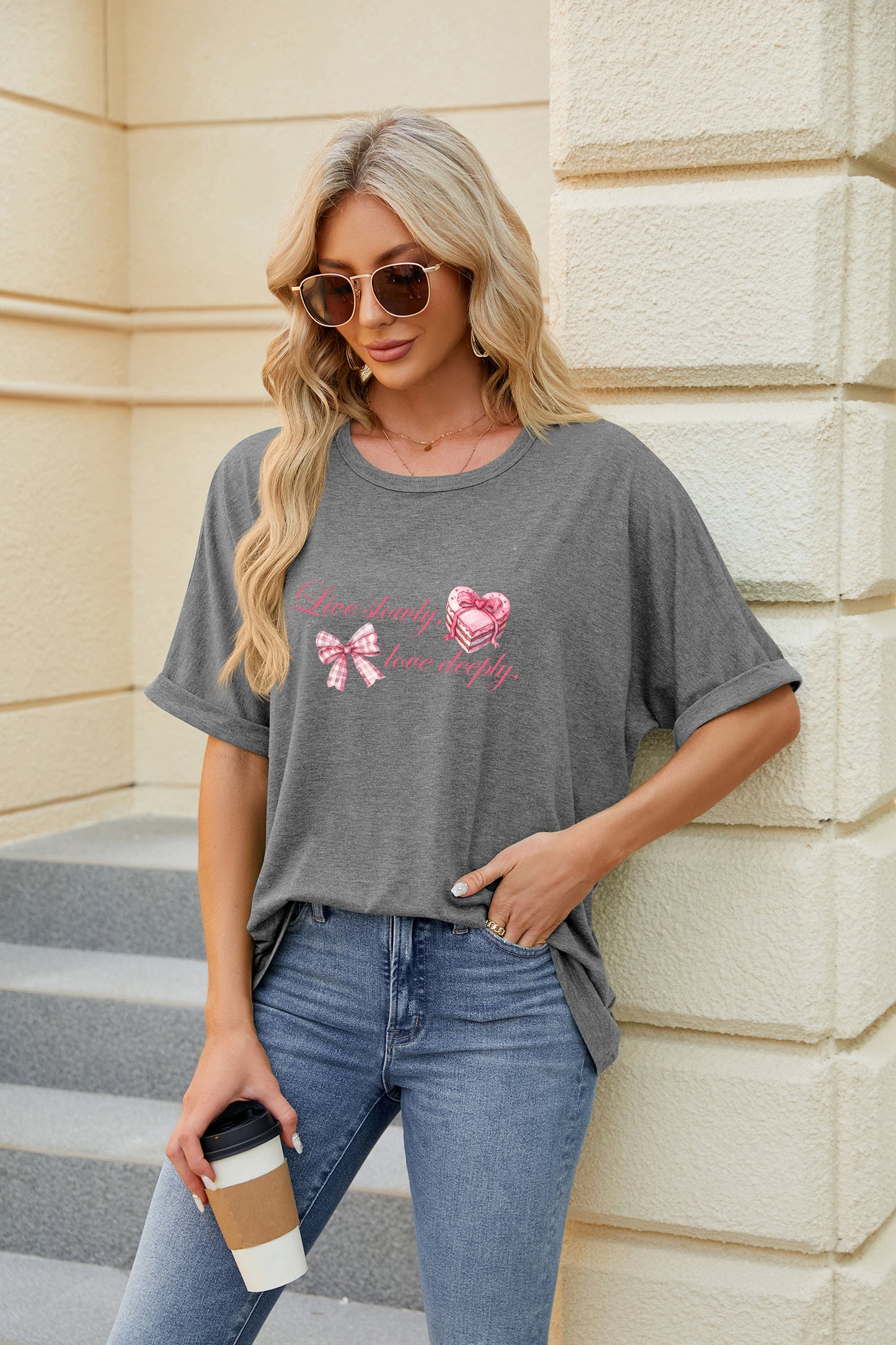Valentine's Day Bow and Rose Graphic Casual Tee