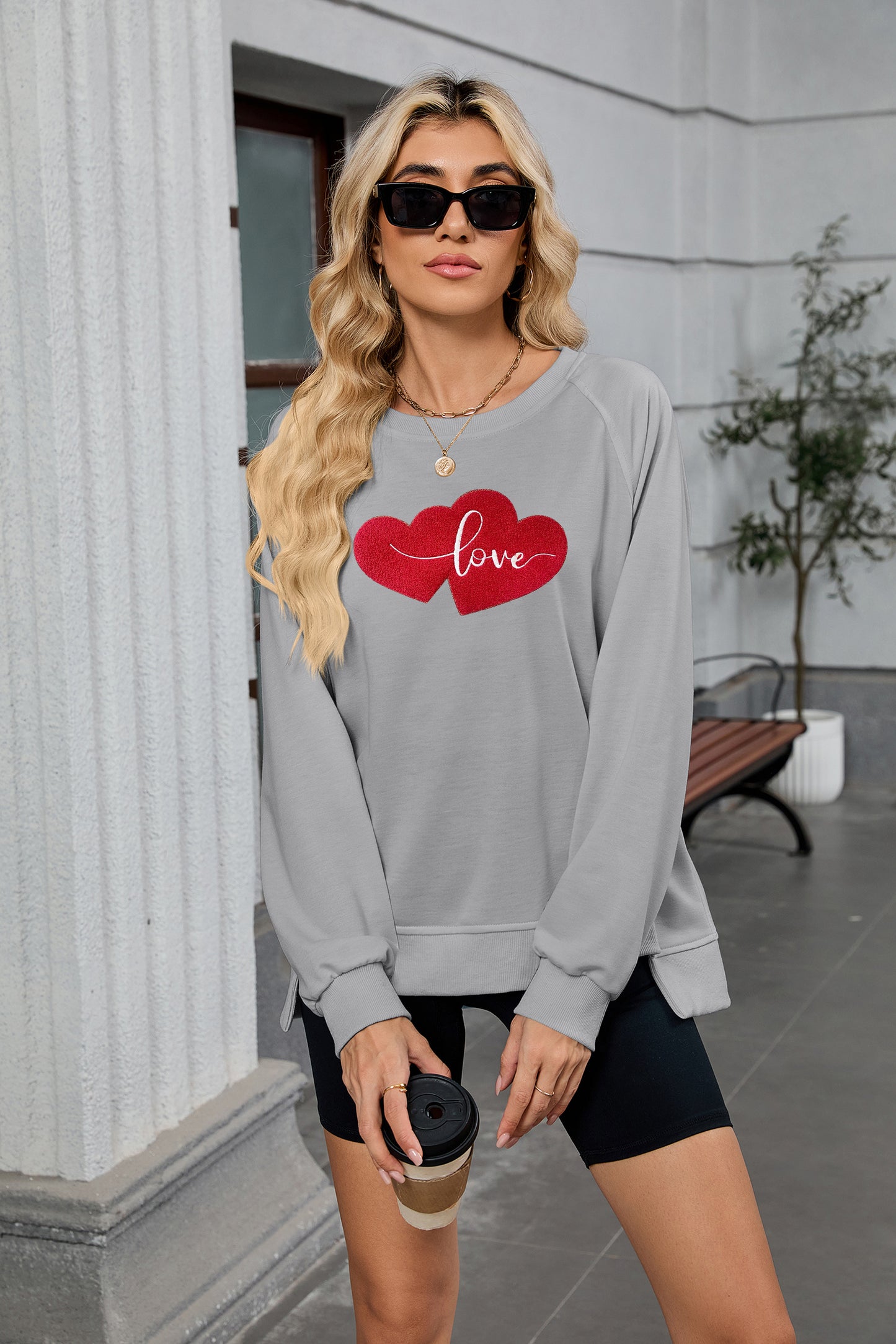 Valentine's Day Double Heart Love Graphic Long Sleeve