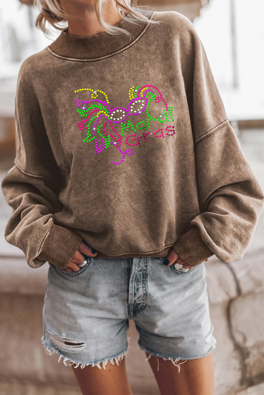 Mardi Gras Colorful Mask Beaded Style Casual Sweatshirt