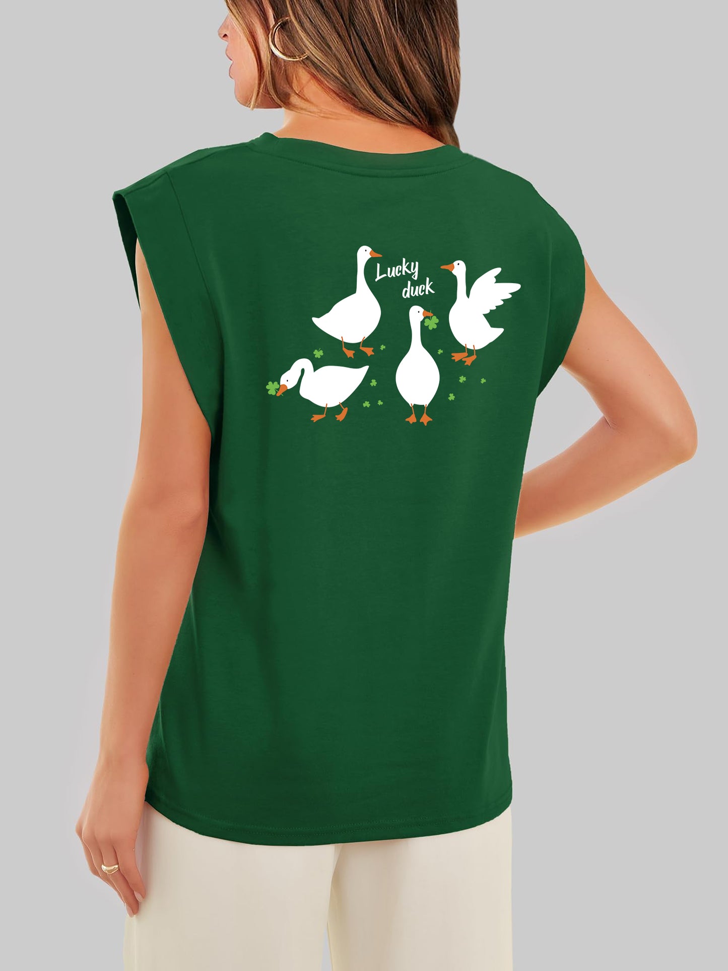St Patricks Day Lucky Duck Graphic Sleeveless Top