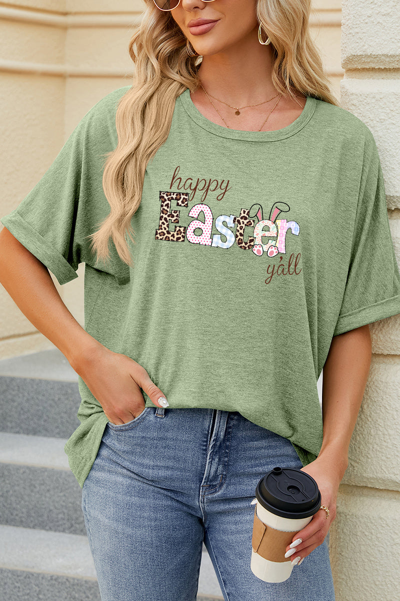 Happy Easter Clover Graphic Oversized Casual Tee