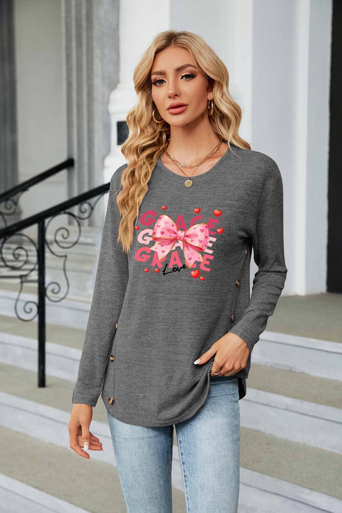 Valentine's Day Bow Love Graphic Everyday Long Sleeve