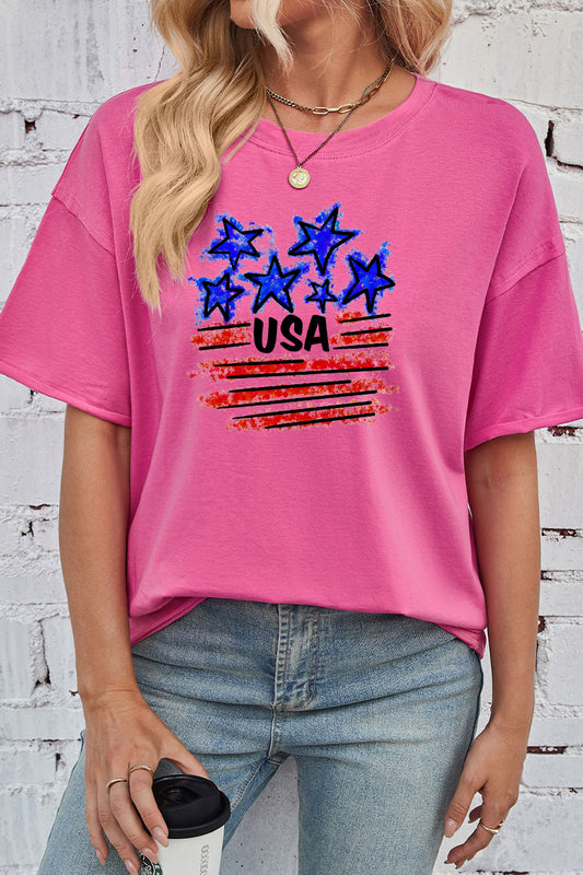USA Star Flag Cotton Tee Oversized Casual Patriotic
