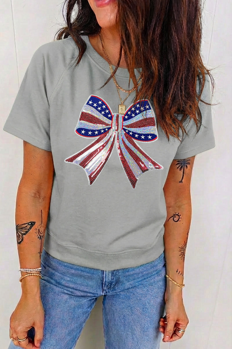 Independence Day Patriotic Bow Graphic Tee Top