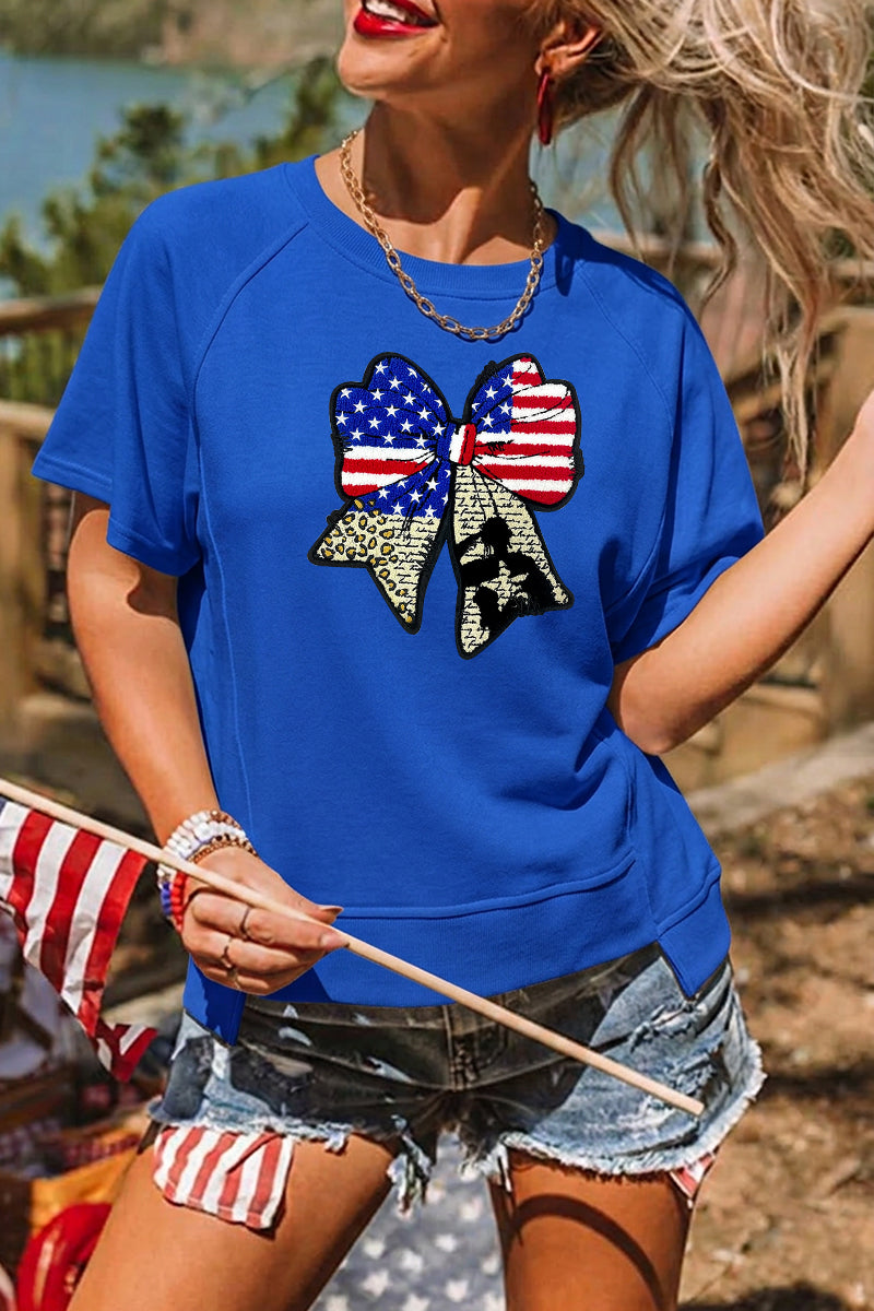 Independence Day Bow Flag Graphic Tee Casual Top