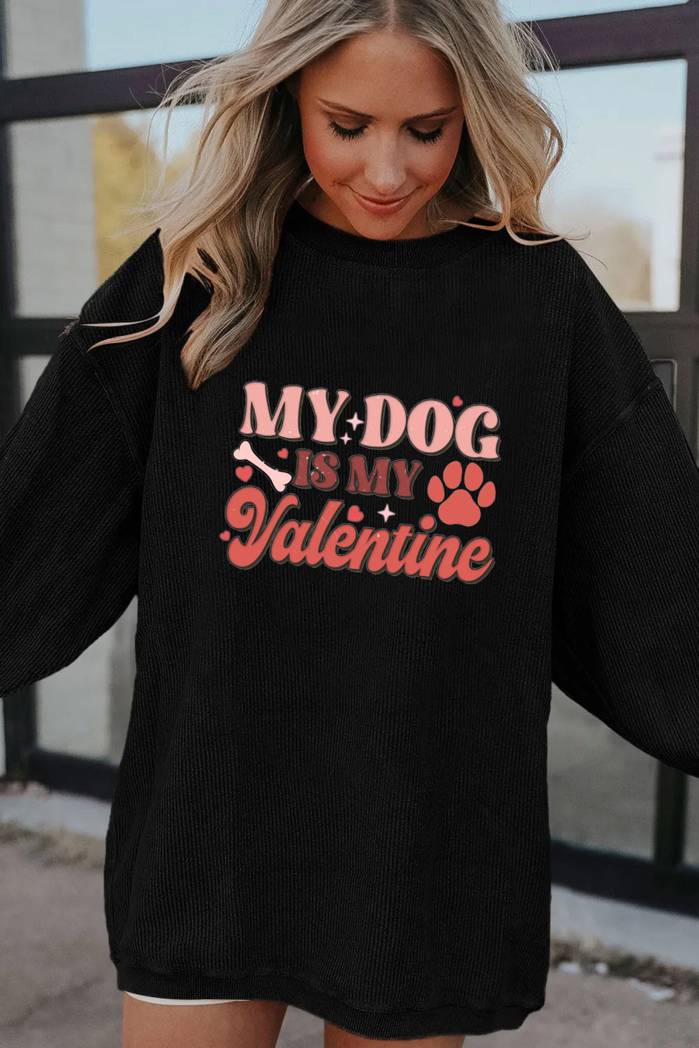 Chic Pink Dog Lover Valentine Heart Graphic Sweatshirt