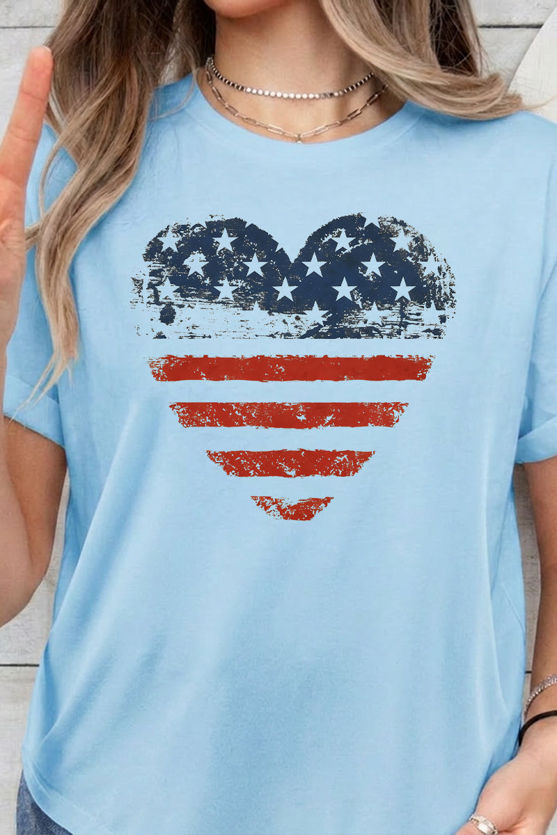 Fourth of July Heart American Flag Graphic Tee Women