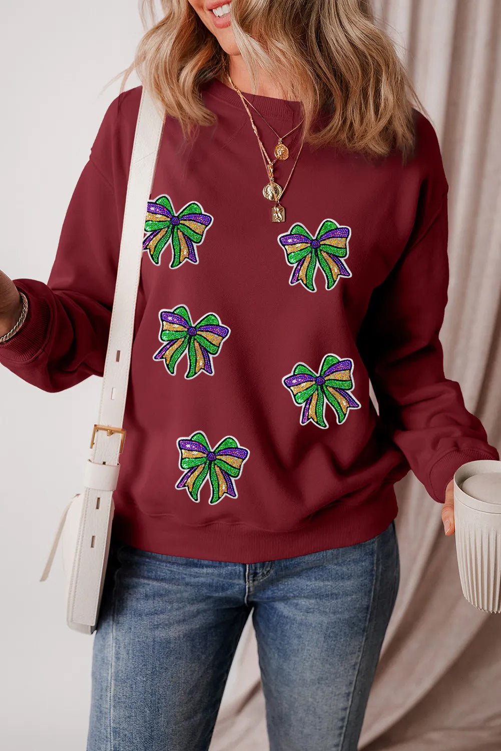 Mardi Gras Festive Bow Pattern Casual Sweatshirt