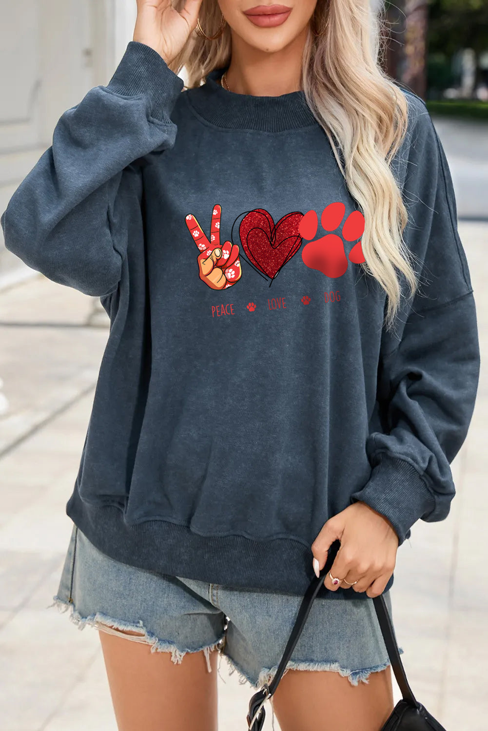 Valentine's Day Cute Peace Heart Paw Graphic Sweatshirt