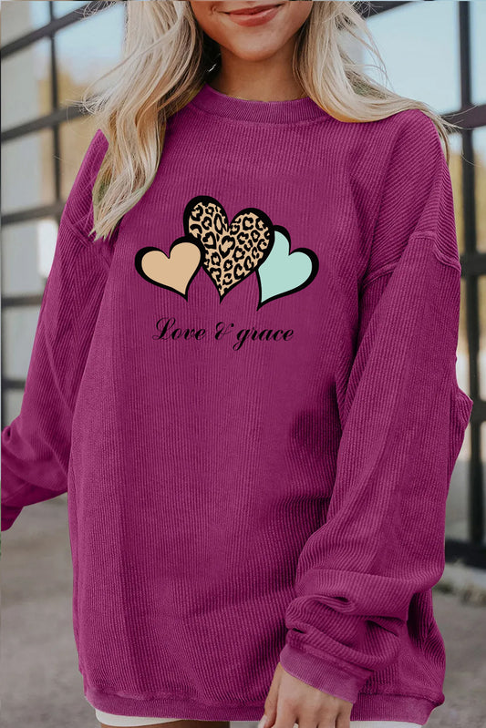 Valentine's Day Colorful Leopard Heart Pink Oversized Sweatshirt