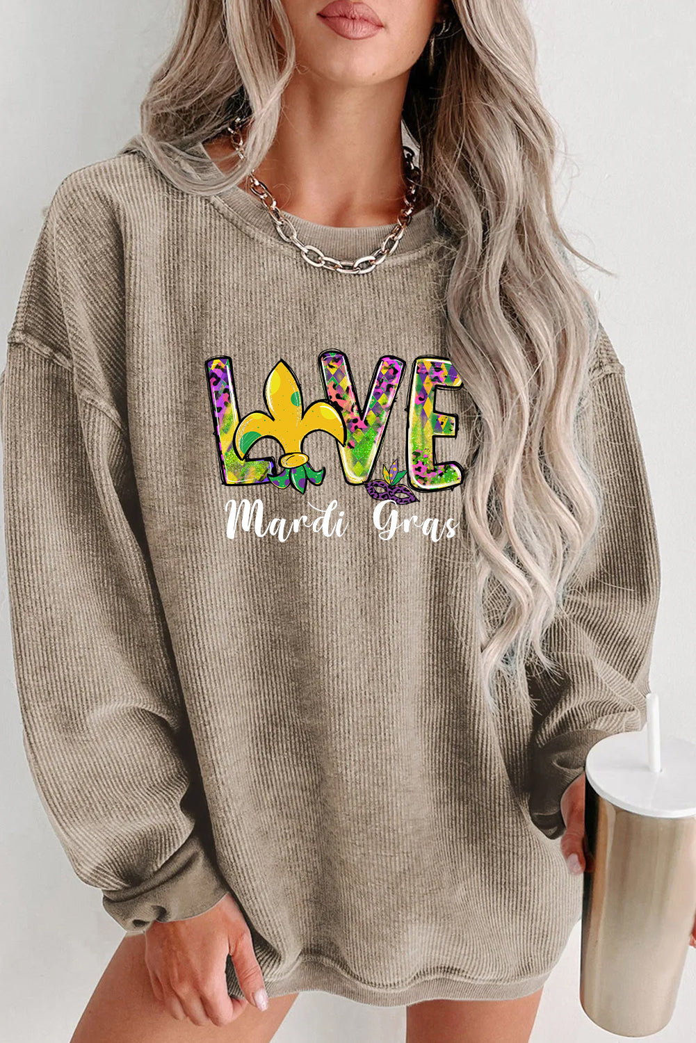 Mardi Gras Festive Love Graphic Long Sleeve Top