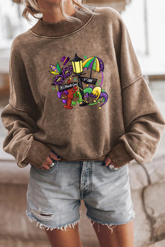 Mardi Gras Mask Street Graphic Cozy Sweatshirt