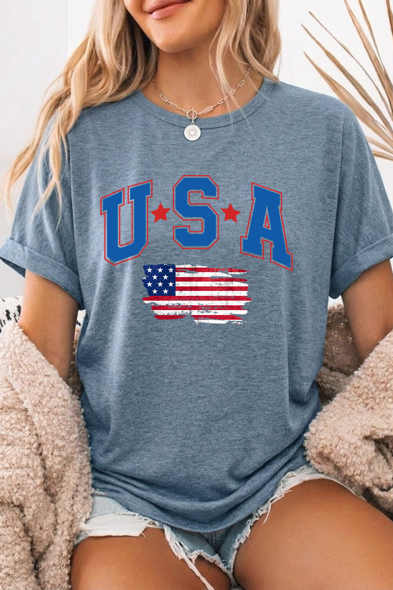 July 4th USA Sequin Flag Graphic T Shirt Women