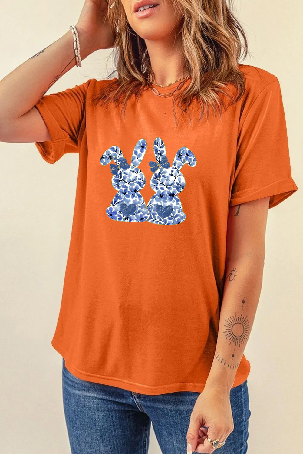Easter Bunny Graphic Casual Short Sleeve Spring Tee