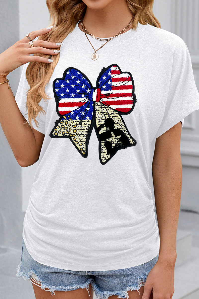 Patriotic Double Bow Graphic 4th of July Casual Tee