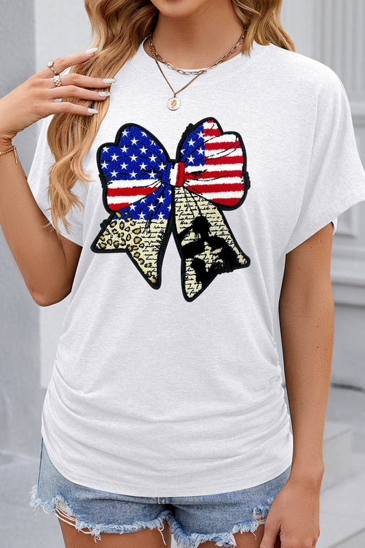 Patriotic Double Bow Graphic 4th of July Casual Tee