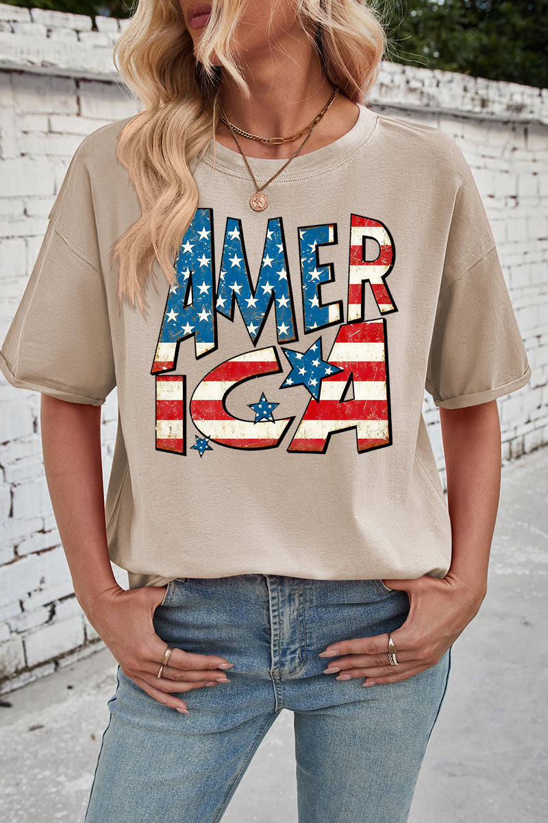 America Flag Print Rayon Tee Oversized Patriotic Top
