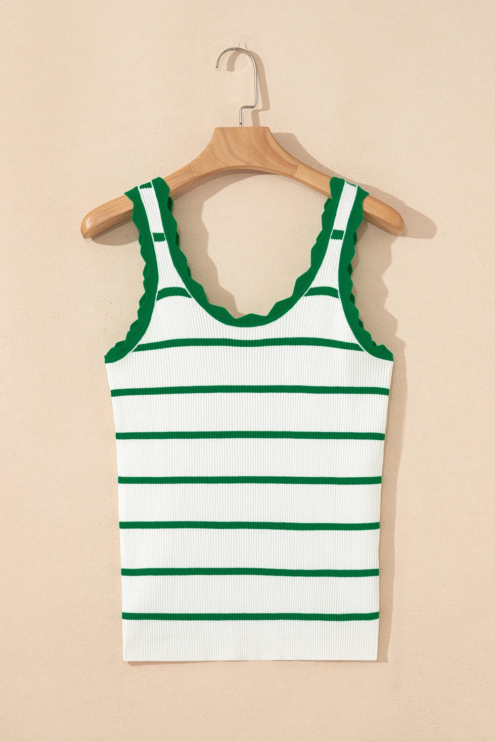 Striped Scalloped Edge U Neck Sleeveless Sweater Vest