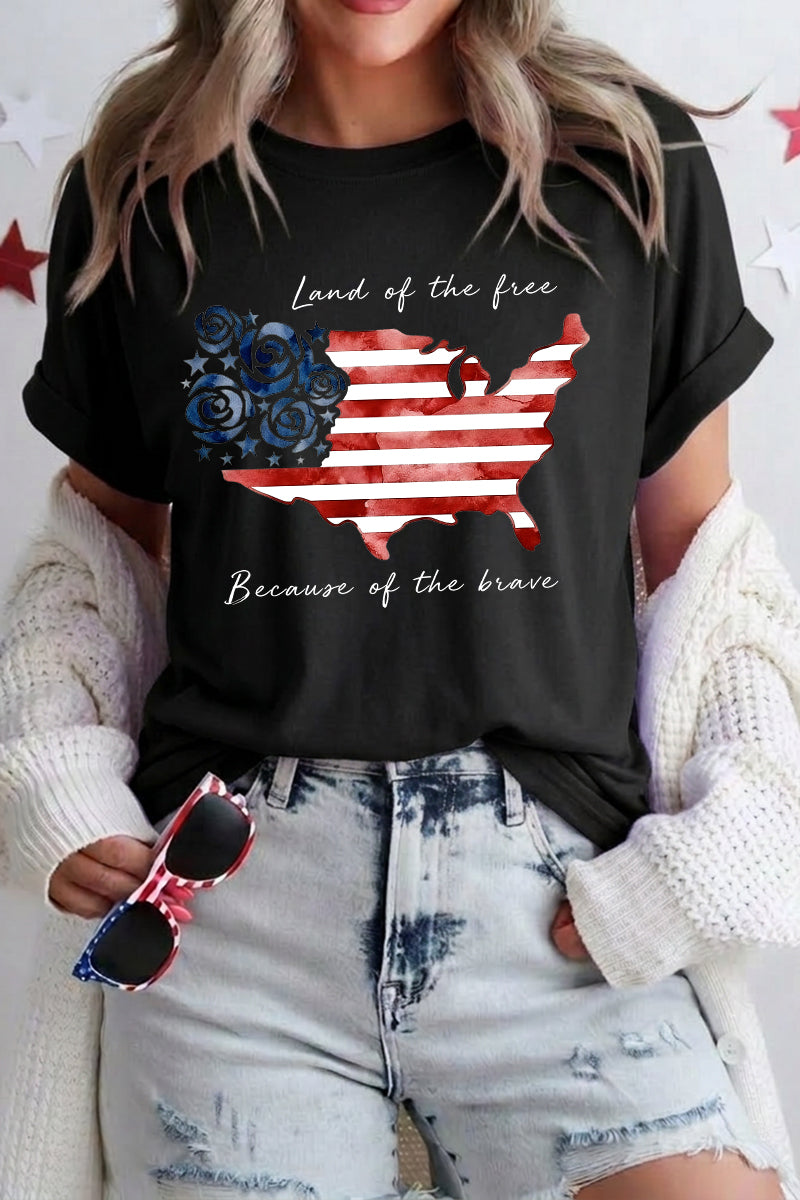 Women 4th of July USA Map Graphic T Shirt