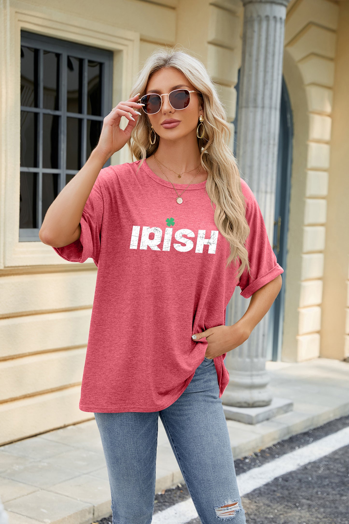 Saint Patrick’s Day IRISH Letter Print Oversized Tee